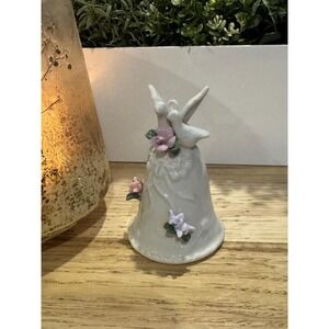 Bird Dove Bell White with Flowers – Ceramic  Decorative Accent 4.5